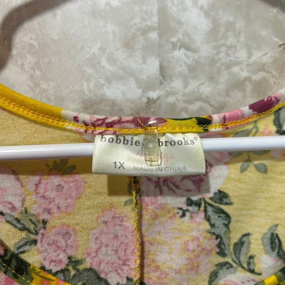Bobbie Brooks Floral Tunic Top Ruffle Sleeve Bright Yellow Pink 1X - Picture 3 of 7